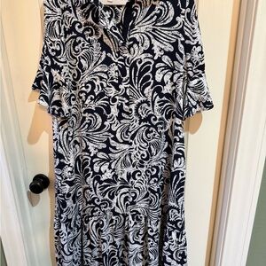 Chico's Navy and White Long Sleeve Dress